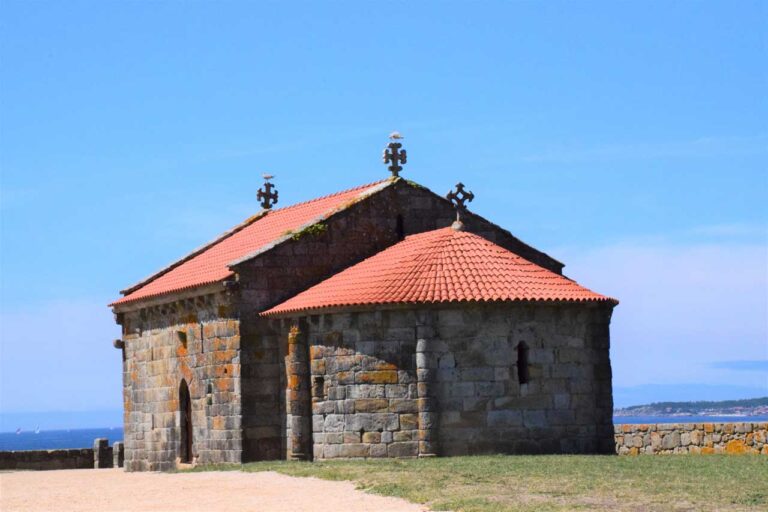 Sanxenxo. “A Lanzada” beach. “A Lanzada” tower. “A Nosa Señora de A Lanzada” chapel